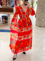 Hand Painted Floral Silk Chiffon Gown Dress arcadeshops.com