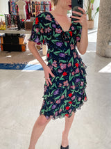 Holly's Harp Black Floral Tiered Chiffon Dress Dress arcadeshops.com