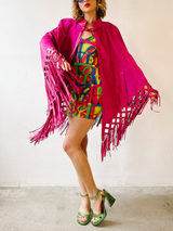 Christian Dior Fuchsia Suede Fringed Poncho Jacket arcadeshops.com