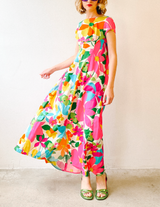 1960's Neon Floral Maxi Dress Dress arcadeshops.com