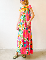 1960's Neon Floral Maxi Dress Dress arcadeshops.com