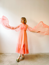 1960's Coral Gown With Neck Scarf Dress arcadeshops.com