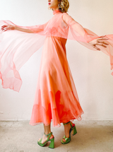 1960's Coral Gown With Neck Scarf Dress arcadeshops.com