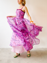 1970's Purple Polka Dot Gown Dress arcadeshops.com