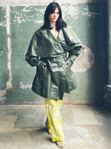 Issey Miyake Green Oversized Lapel Cropped Trench Coat Jacket arcadeshops.com