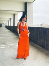 1970s Loris Azzaro Beaded Bib Accented Halter Dress Dress arcadeshops.com