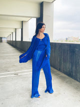 1980s Ian & Marcel Deep Teal Plisse Pleat Jumpsuit Ensemble Suit arcadeshops.com