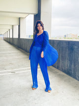 1980s Ian & Marcel Deep Teal Plisse Pleat Jumpsuit Ensemble Suit arcadeshops.com