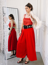 Red Pleated Culottes Bottom arcadeshops.com