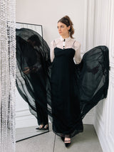 Ruched Black Silk Chiffon Gown Dress arcadeshops.com