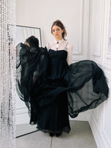 Ruched Black Silk Chiffon Gown Dress arcadeshops.com