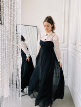 Ruched Black Silk Chiffon Gown Dress arcadeshops.com