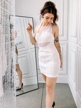 Mesh Paneled Halter Mini Dress Dress arcadeshops.com