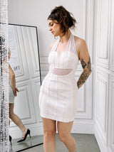 Mesh Paneled Halter Mini Dress Dress arcadeshops.com