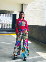 1970s Pink And Blue Tulip Pantsuit Suit arcadeshops.com