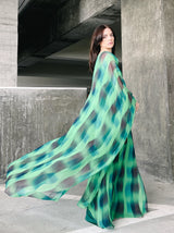 Mr. Blackwell One Shoulder Green Striped Gown Dress arcadeshops.com