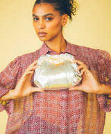 Silver Metallic Lizard Skin Evening Bag Accessory arcadeshops.com