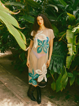 Natural Crochet Floral Midi Dress Dress arcadeshops.com