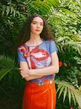 Blue Crochet Floral Top Top arcadeshops.com