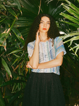 Blue And Green Striped Net Crochet Top Top arcadeshops.com