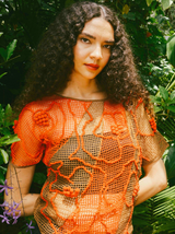 Red And Brown Dimensional Crochet Top Top arcadeshops.com