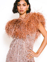 Ruben Panis Ostrich Feather Trimmed Gown Dress arcadeshops.com