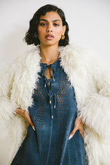 1970s Blue Laser Cut Suede Skirt Ensemble Suit arcadeshops.com