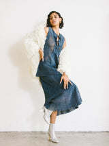 1970s Blue Laser Cut Suede Skirt Ensemble Suit arcadeshops.com