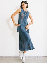 1970s Blue Laser Cut Suede Skirt Ensemble Suit arcadeshops.com