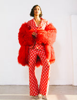 Red Mongolian Fur Coat Outerwear arcadeshops.com