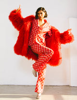 Red Mongolian Fur Coat Outerwear arcadeshops.com