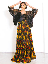 Accordion Pleated Floral Skirt Bottom arcadeshops.com