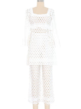 1970s White Eyelet Pant Ensemble Suit arcadeshops.com