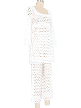 1970s White Eyelet Pant Ensemble Suit arcadeshops.com