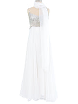 Victoria Royal Embellished White Chiffon Gown Ensemble Dress arcadeshops.com