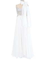 Victoria Royal Embellished White Chiffon Gown Ensemble Dress arcadeshops.com
