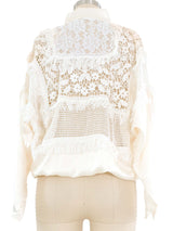 Ivory Silk Crochet Fringe Blouse Top arcadeshops.com