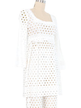 1970s White Eyelet Pant Ensemble Suit arcadeshops.com