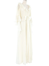 1970s Jean Varon Ivory Ruffle Maxi Dress Dress arcadeshops.com