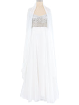 Victoria Royal Embellished White Chiffon Gown Ensemble Dress arcadeshops.com