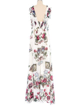 Roberto Cavalli Rose Printed Chiffon Gown Dress arcadeshops.com
