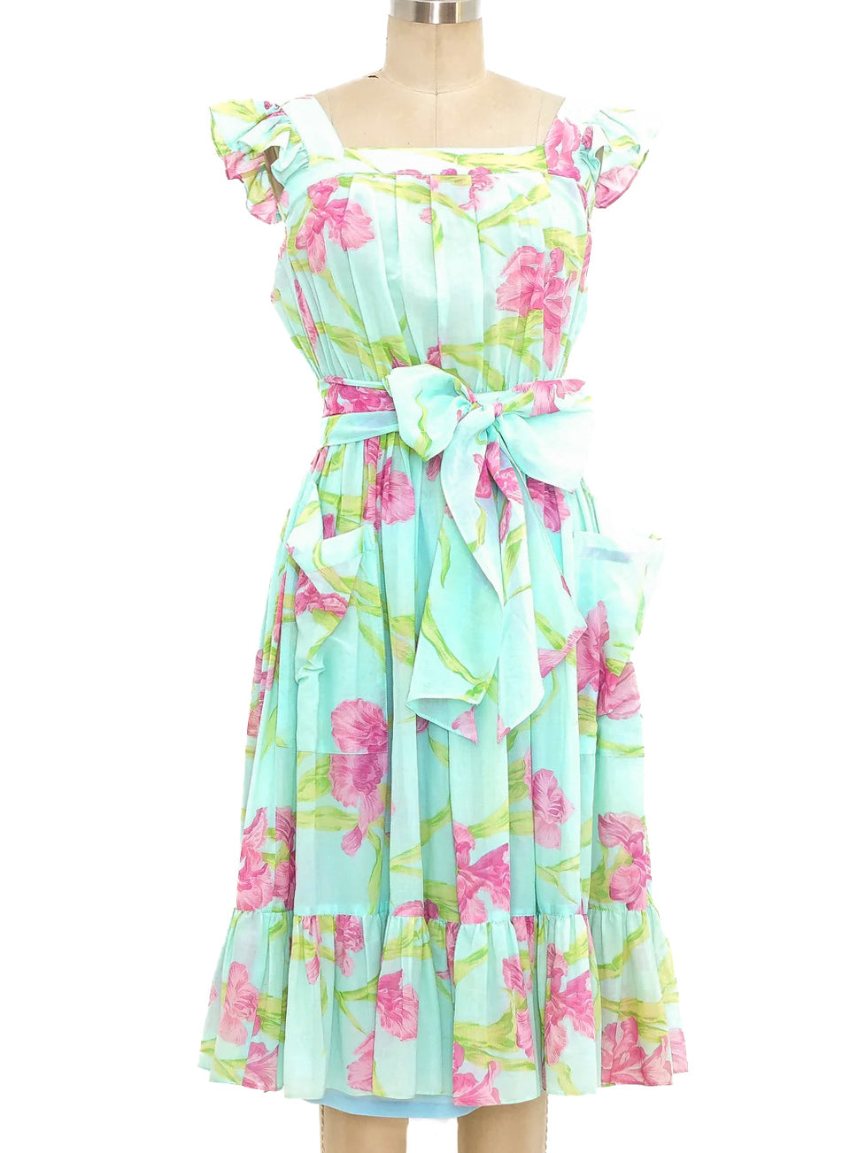green emerald velvet dress Thierry Mugler Floral Cotton Gauze Ruffle Dress