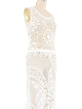 White Floral Pearl Embellished Crochet Maxi Dress Dress arcadeshops.com