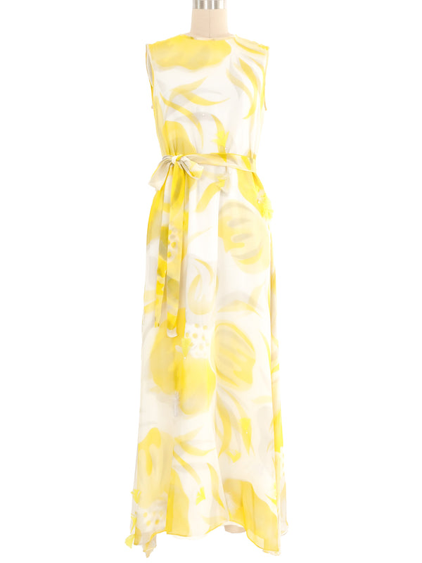 Irene Sargent Feather Applique Floral Chiffon Gown Dress arcadeshops.com
