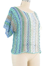 Blue And Green Striped Net Crochet Top Top arcadeshops.com