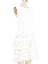 Alaia White Drop Waist Flare Knit Dress Dress arcadeshops.com