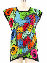 Peacock Motif Hand Embroidered Oaxacan Blouse Top arcadeshops.com