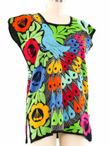 Peacock Motif Hand Embroidered Oaxacan Blouse Top arcadeshops.com