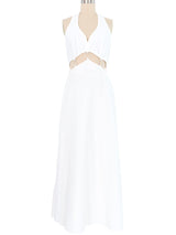 White Open Midriff Ring Accented Maxi Dress Dress arcadeshops.com