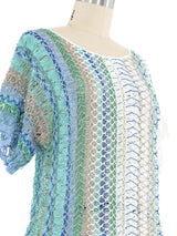Blue And Green Striped Net Crochet Top Top arcadeshops.com